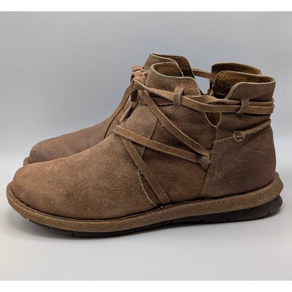 Born Tarkiln Booties Women's 8 EU 39 Brown Side Zip Tie Lace Boots Suede Leather - Picture 4 of 6